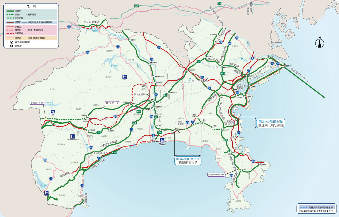 横浜湘南道路線・高速横浜環状南線位置図