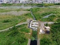 水路の仮締切風景