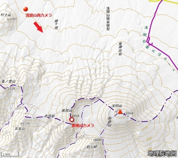 ライブカメラ位置図（浅間山西）