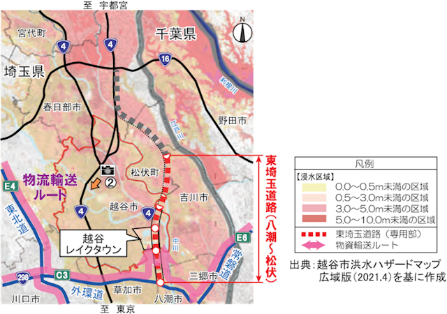 利根川氾濫時の浸水域