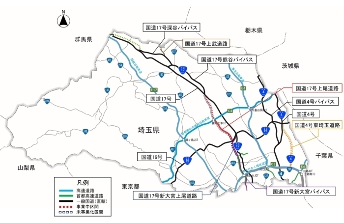 大宮国道事務所管内道路網図
