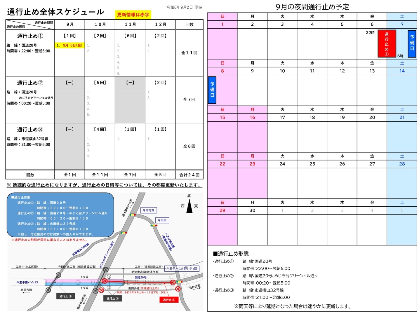 通行止め情報（令和６年９月）