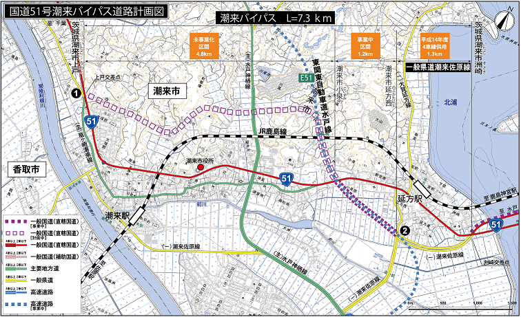 国道51号潮来バイパス道路計画図