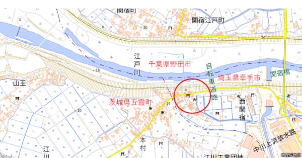 利根川出張所の位置（河川改修後）