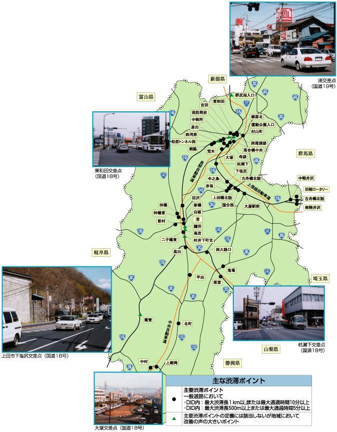 主な渋滞ポイントの地図