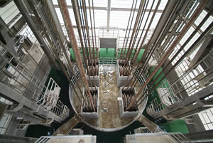 Selective intake facility seen from inside the water intake tower
