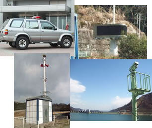 警报车、水坝信息显示板、CCTV设备、放水警报设备