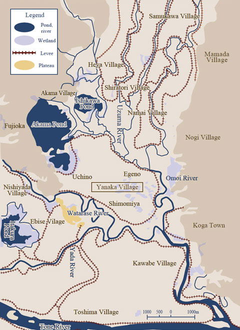 [Drawing]Outline map of the lower reaches of the Watarase River in the Meiji period